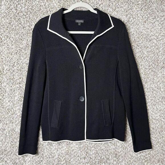 Talbots Black Knit Blazer Jacket with White Trim in Size Small - Picture 1 of 4